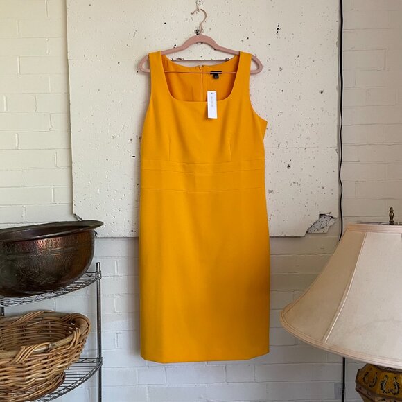Ann Taylor | Gold Yellow Doubleweave Square Neck Sleeveless Sheath Dress 12 NWT - Picture 2 of 6